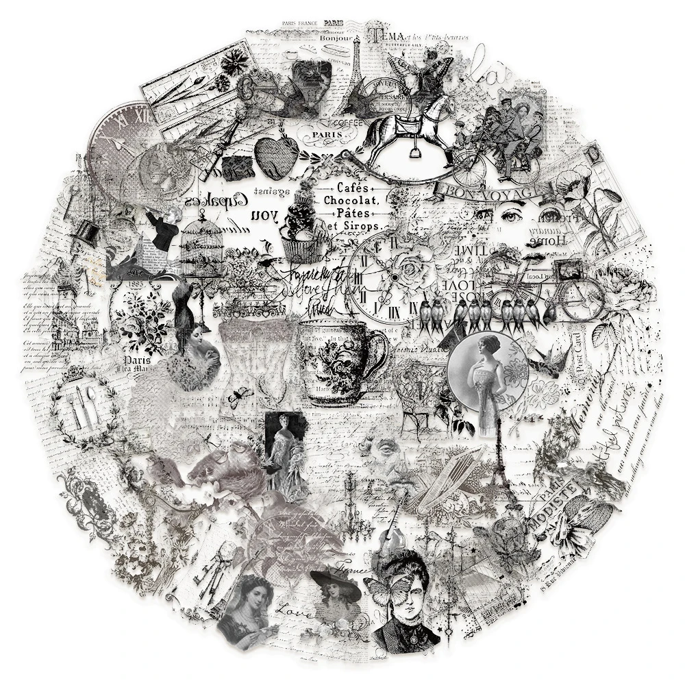 

10/30/50pcs Transparent Black Scrapbook Art Painting Stickers Decals for Notebook Guitar Suitcase Vintage Graffiti Sticker Pack