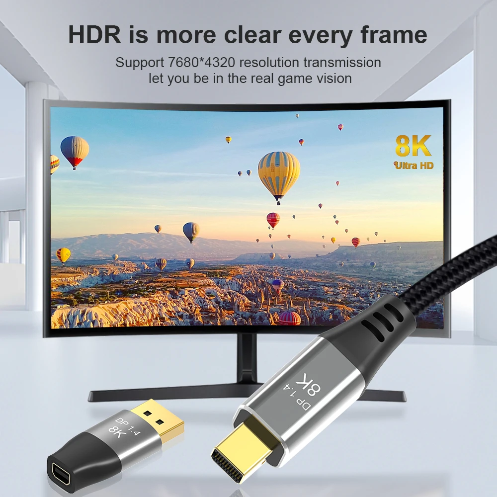 16K Mini DisplayPort zu DisplayPort Kabel DP2.1 Adapter 54Gbps 8K@60HZ 4K@120HZ Mini DP zu DP Bidirektional für Gaming Laptop – Detail 13