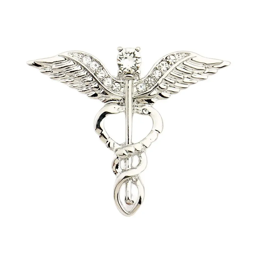 Gold Color Caduceus Pin Brooch Fashion Jewelry Gift for Doctor/Nurse/Medical Student Crystal Brooches for Women