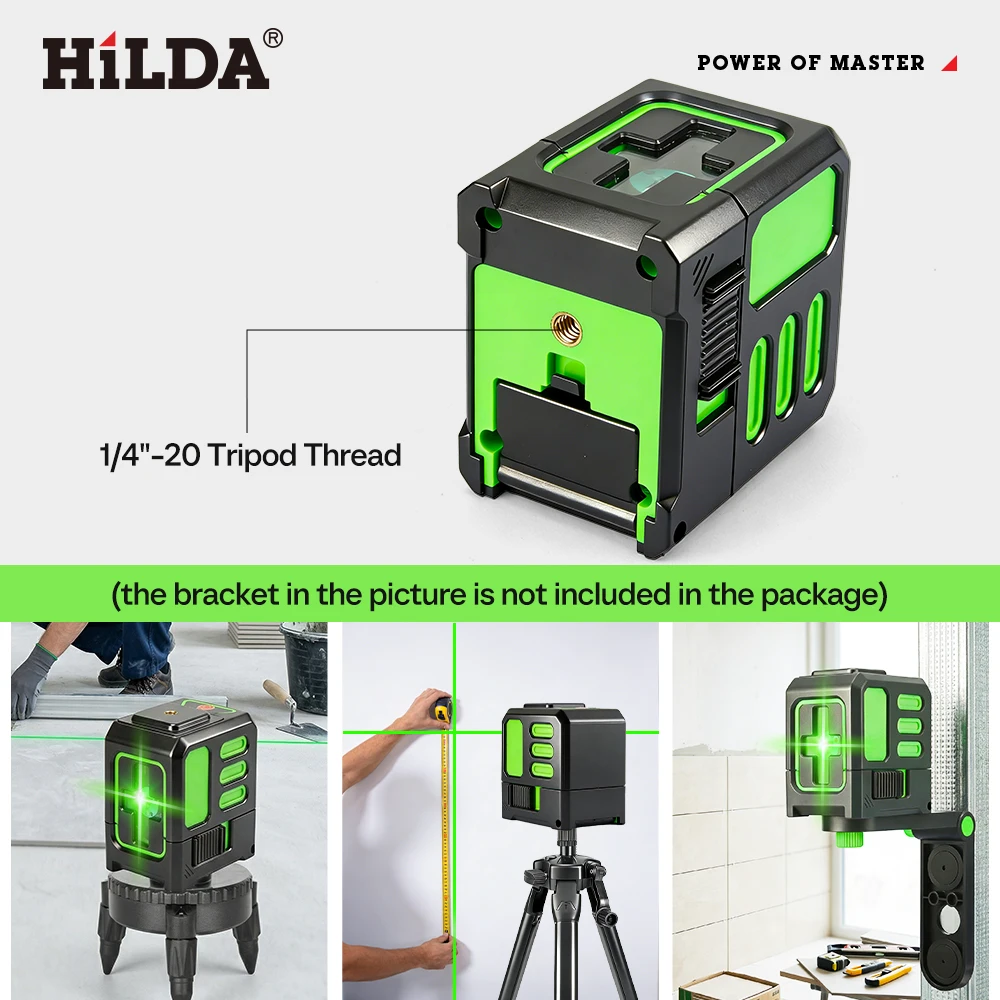 HILDA Laser Level Green 2 Lines Level Ip55 15M Self-Leveling Horizontal & Vertical Cross Super Powerful Measuring Tools ﻿