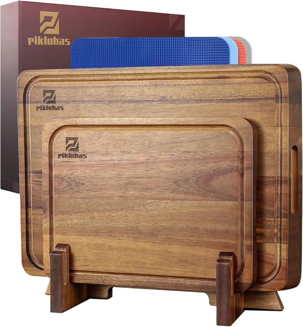 

Large Wooden Cutting Board 7 Piece Over Sink Cutting Board with Stand