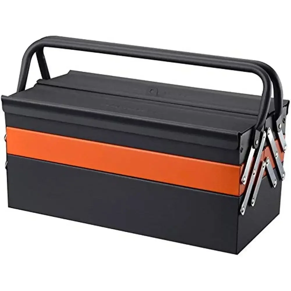 Metal Tool Box with 3 Level Fold Out Organizer Storage Heavy Duty Frame Smooth Cantilever Latches Portable & Organizer Drawers