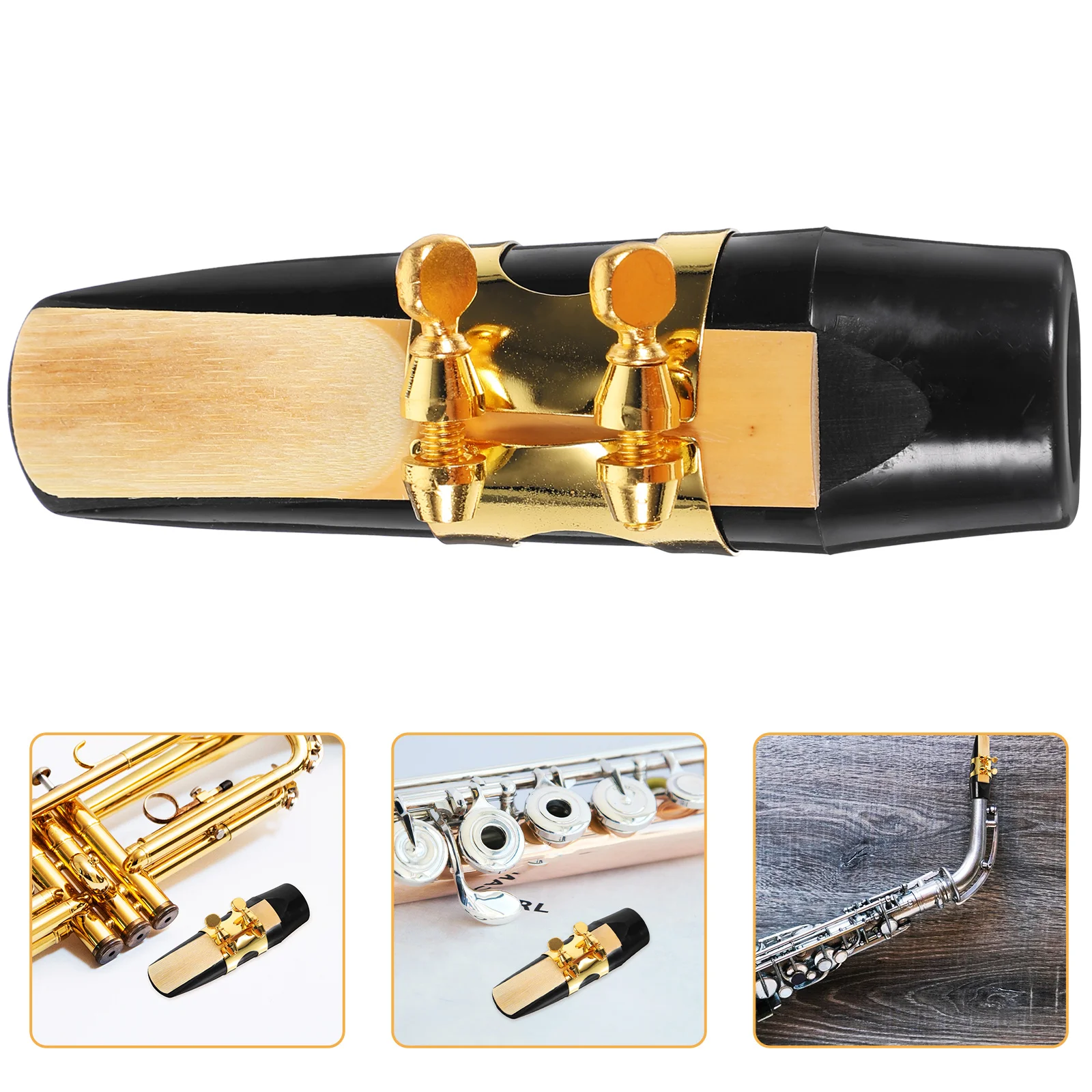 

Mouthpiece Black Golden Plastic Metal Ligature Secure Reed Holder for Alto Saxphone Replacement with Reed Strength 2.5