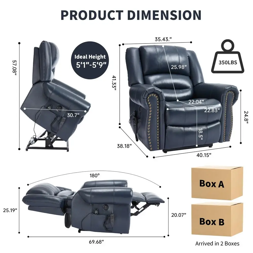 

Leather Power Lift Recliner Chair, Lazy Boy Recliner Chair with Charging Ports for Living Room Theater Seating, Electric Single