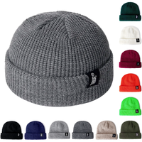 Hot Sale Daily SHORT Beanie Hat Unisex Sailor Style Winter Hat Men Women Ribbed Knitted Melon Cap True Letter Baggy Hat