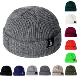 Hot Sale Daily SHORT Beanie Hat Unisex Sailor Style Winter Hat Men Women Ribbed Knitted Melon Cap True Letter Baggy Hat