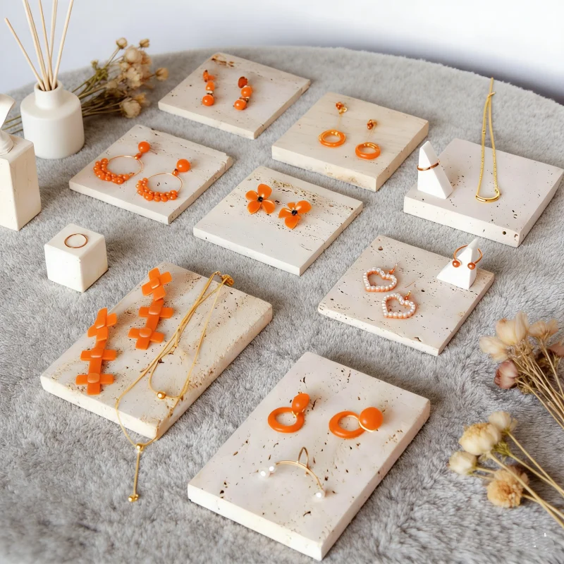 

Cave Marble Display Tray for Jewelry, Earrings Ring Bracelet Holder, Natural Stone Photo Shooting Prop for Counter Showcase