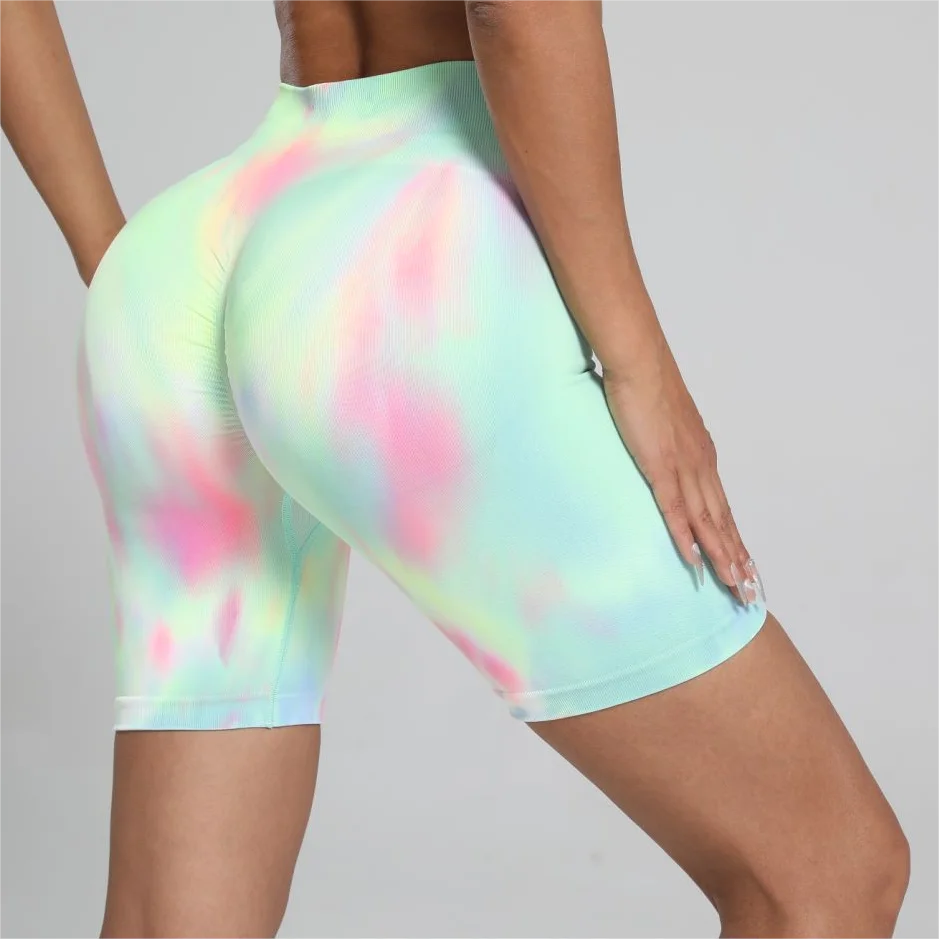 Women Tie Dye Gym Leggings Seamless Push Up Tights Training Pants Scrunch Sports High Waist Butt Lifting Workout Yoga Leggins