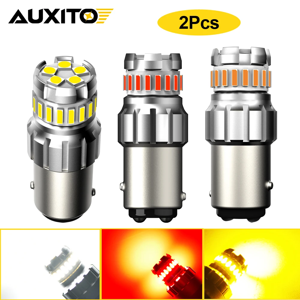 AUXITO 2 Stück Auto-LED-Lampe 1157 BAY15S P21/5W LED Rot Bernstein Gelb Bremslicht 360 Grad Rückfahrbeleuchtung DRL Signallampe Weiß