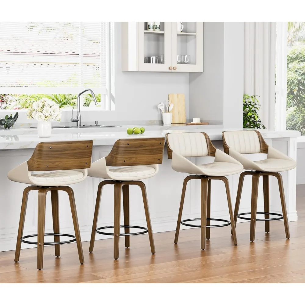 Set of 2 Mid-Century Modern 26 Inch Swivel Bar Stools, Counter Height Stools with Bentwood Back & Legs, Customized