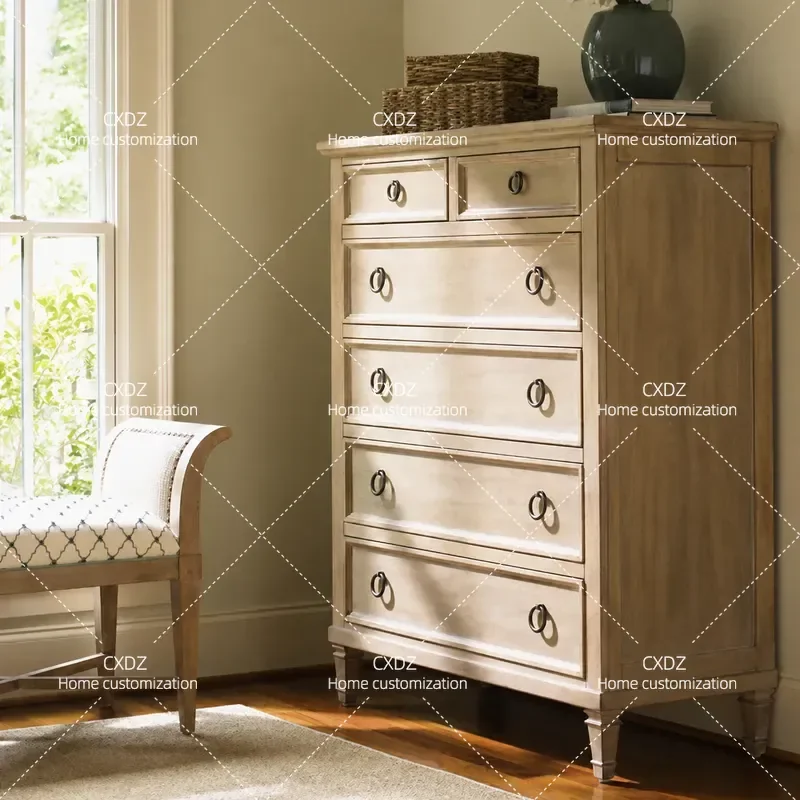 American Style Solid Wood Chest of Drawers Bedroom Dresser Living Room Storage Cabinet Multi Drawer Organizer Furniture