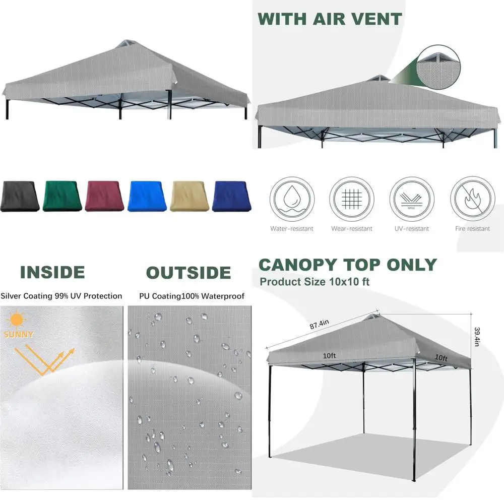 

10x10 Серый верхний навес с вентиляционным отверстием Ripstop с серебряным покрытием для прямых ног