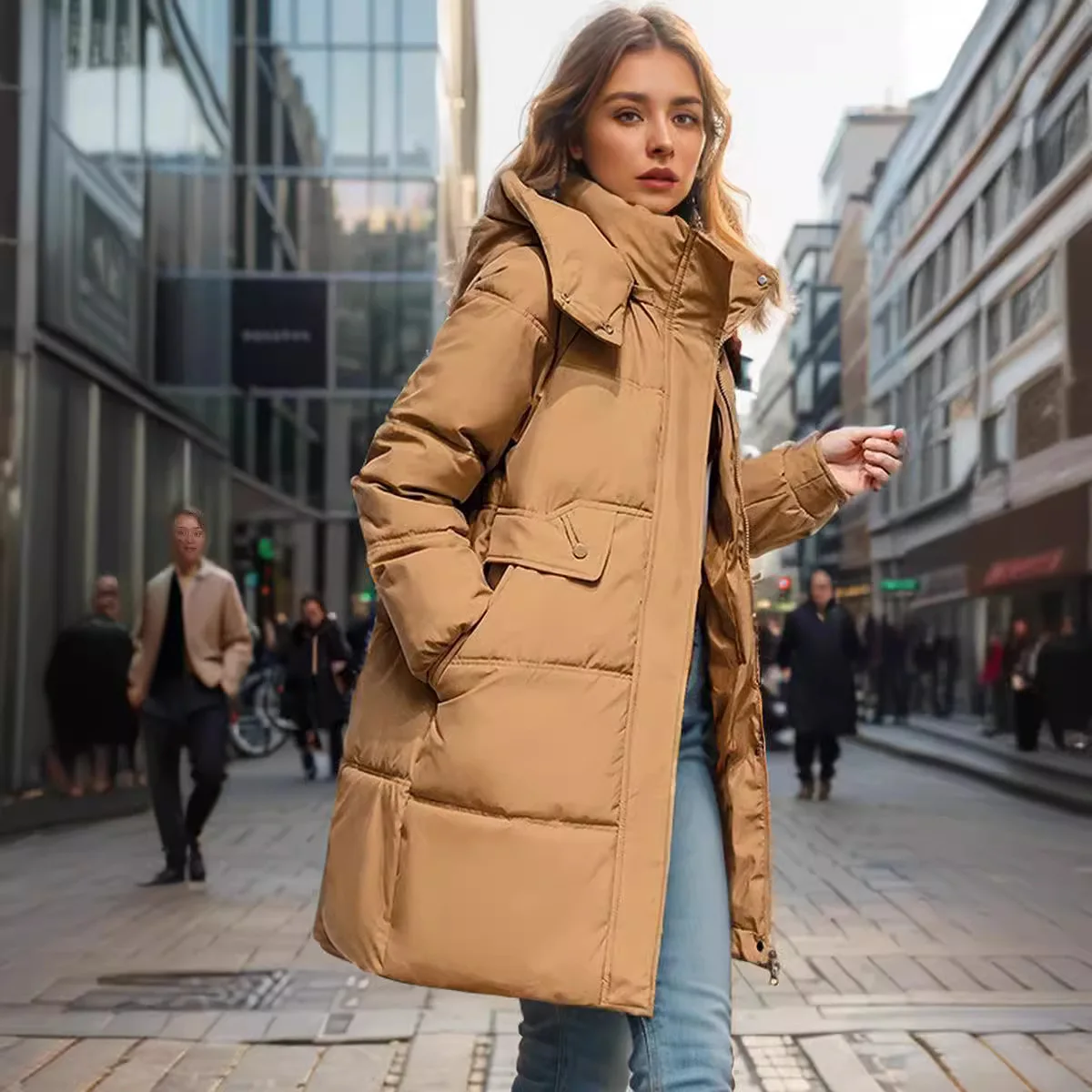 

Женская пуховая хлопковая куртка средней длины, зимнее свободное модное пальто в корейском стиле, популярная одежда