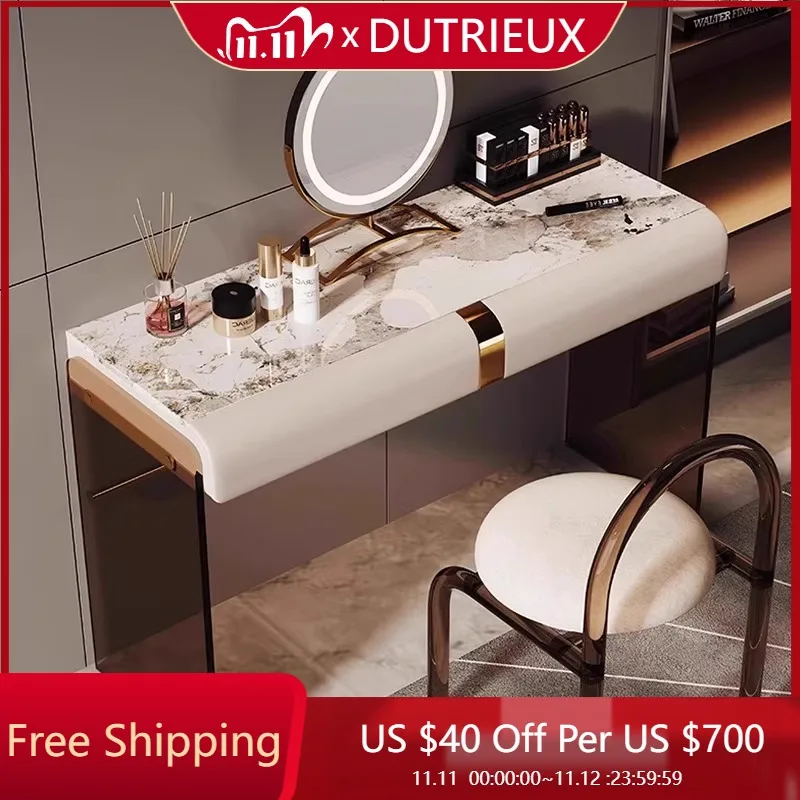 

Luxury Modern Vanity Table Mid Century Living Room Women Makeup Mirror Dressing Table Chair Acrylic Penteadeira Home Furniture