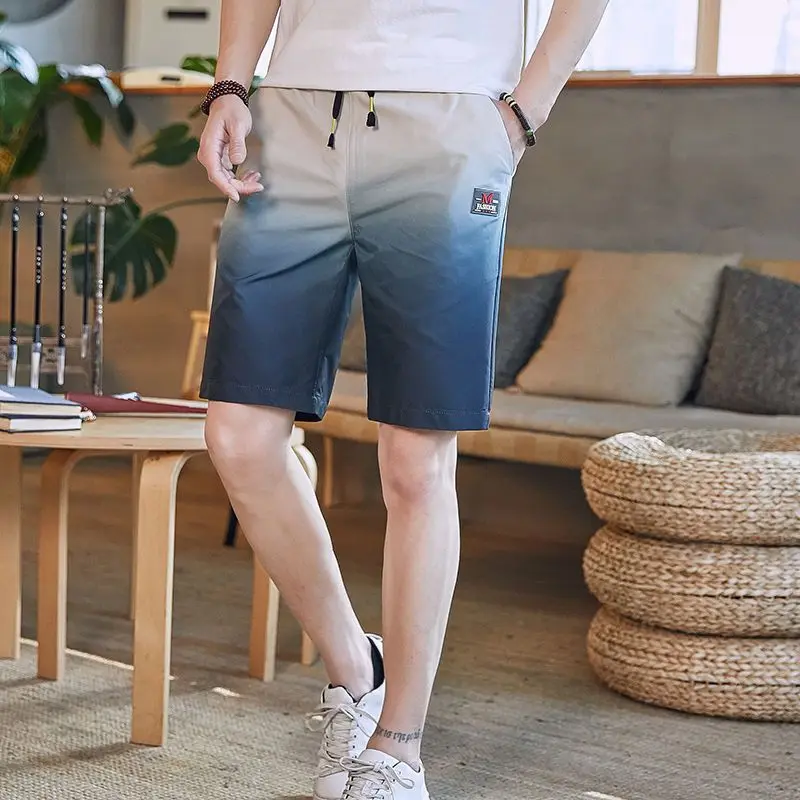 Pantalones cortos informales de verano para hombre, cintura elástica, cordón, bolsillos de contraste, hasta la rodilla, moda coreana
