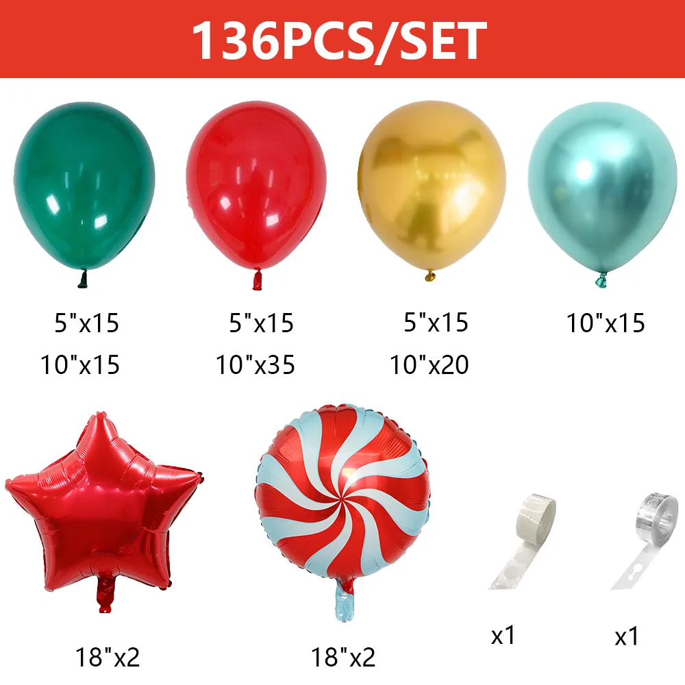 136Pcs Christmas Arch Balloon Kits Merry Christmas Decor for Home Christmas Balloon Xmas Decor Navidad Natal New Year Gift 2025