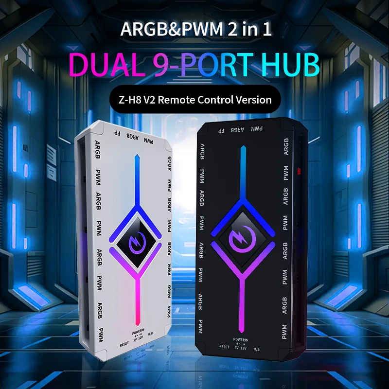 قطار الطاقة ARGB محور PWM 2 في 1 مفتاح مروحة الهيكل 1 سحب 8 التحكم في درجة الحرارة التحكم في السرعة Shenlight المزامن