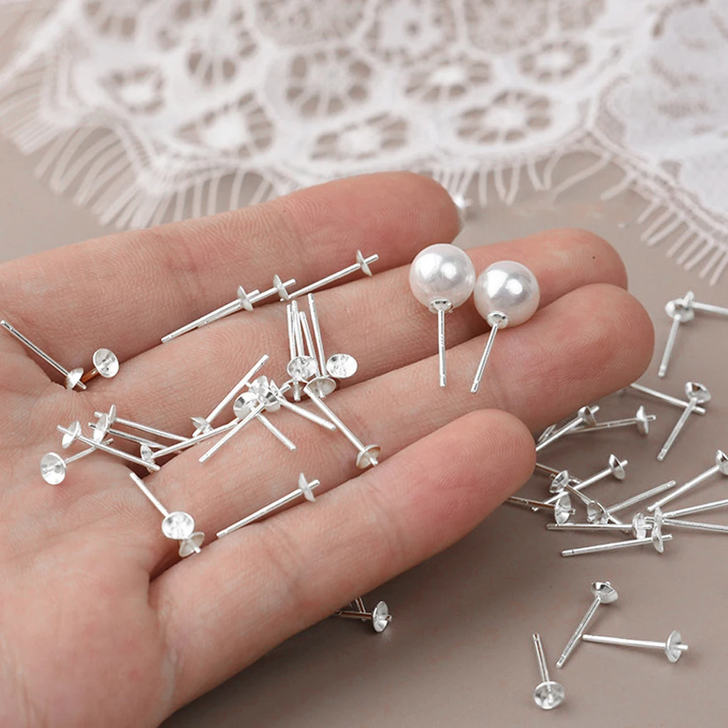 1 Pair Silver Earring Pin Earrings Stud Pole Needle Findings Accessories