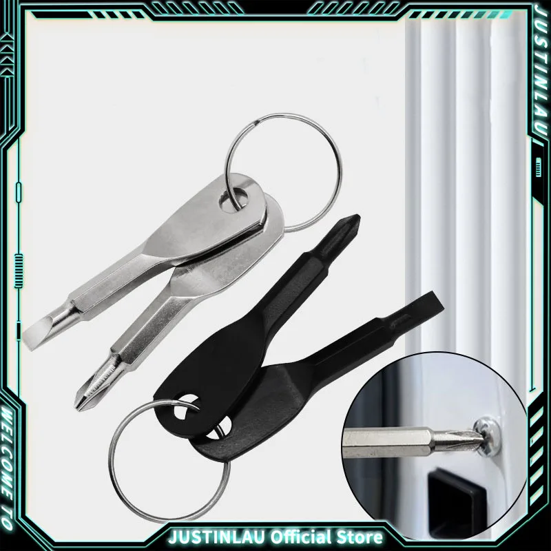 Portable Screwdriver, Outdoor EDC Portable Multifunctional Tool Straight Screwdriver Cross Screwdriver with Keychain