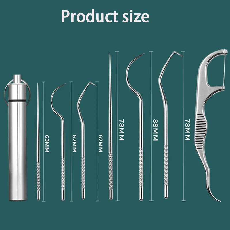 مسواك مجموعة الفولاذ المقاوم للصدأ الأسنان الخيط قابلة لإعادة الاستخدام المسواك المحمولة مسواك خيط تنظيف الأسنان تبييض الأسنان أداة تنظيف الفم