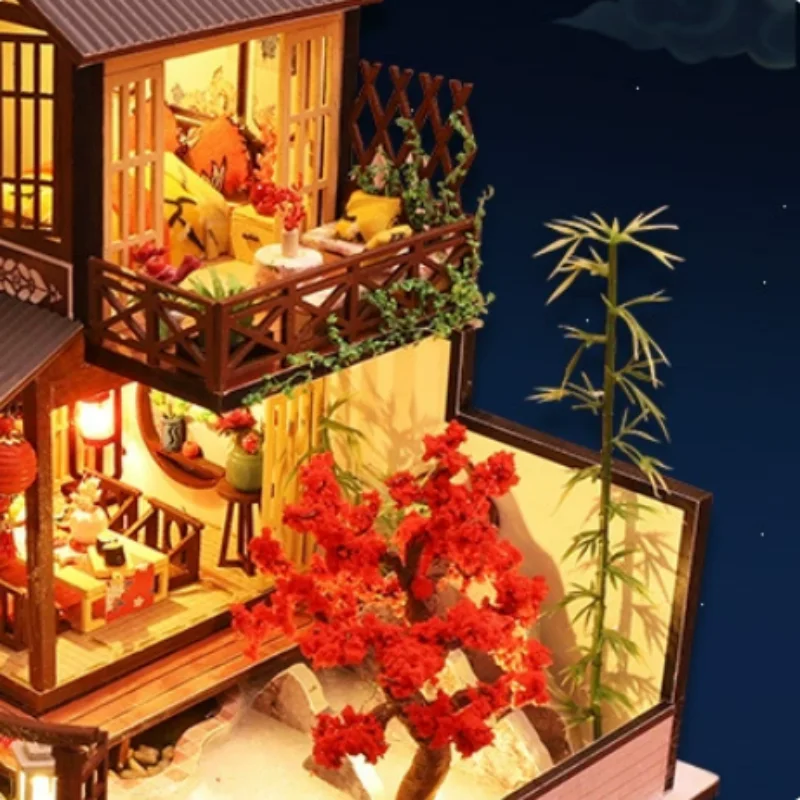 

OUZEY Wooden DIY Miniature House Kit Forest Valley Retreat Cabin 3D Puzzle Dollhouse Craft Toy Room Decor for Teens