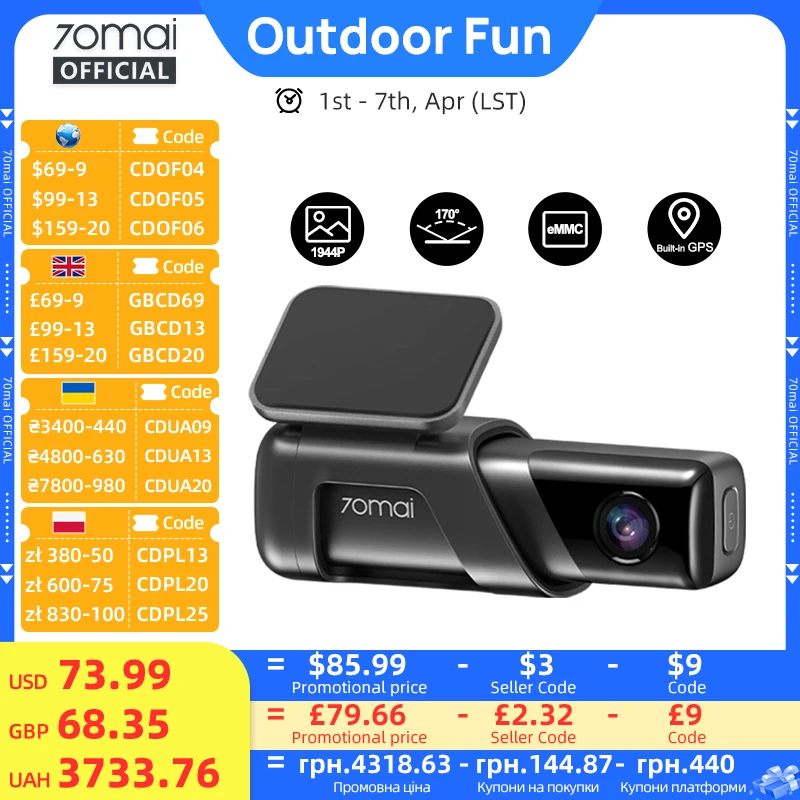 70mai Dash Cam M500 1944P 170FOV 70mai M500 Auto DVR Dash Kamera Recorder GPS ADAS 24H Parkplatz Monitor eMMC eingebaute Speicher