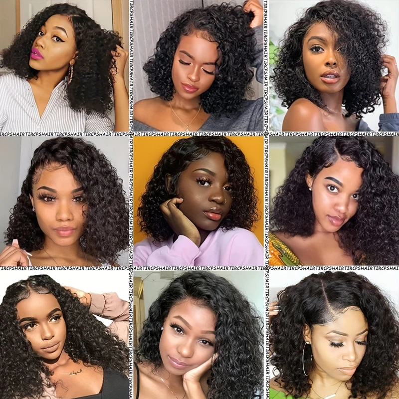 Perucas brasileiras do cabelo humano do Virgin para mulheres negras, onda profunda, Bob curto, perucas do fechamento do laço, densidade 180%, 4x4