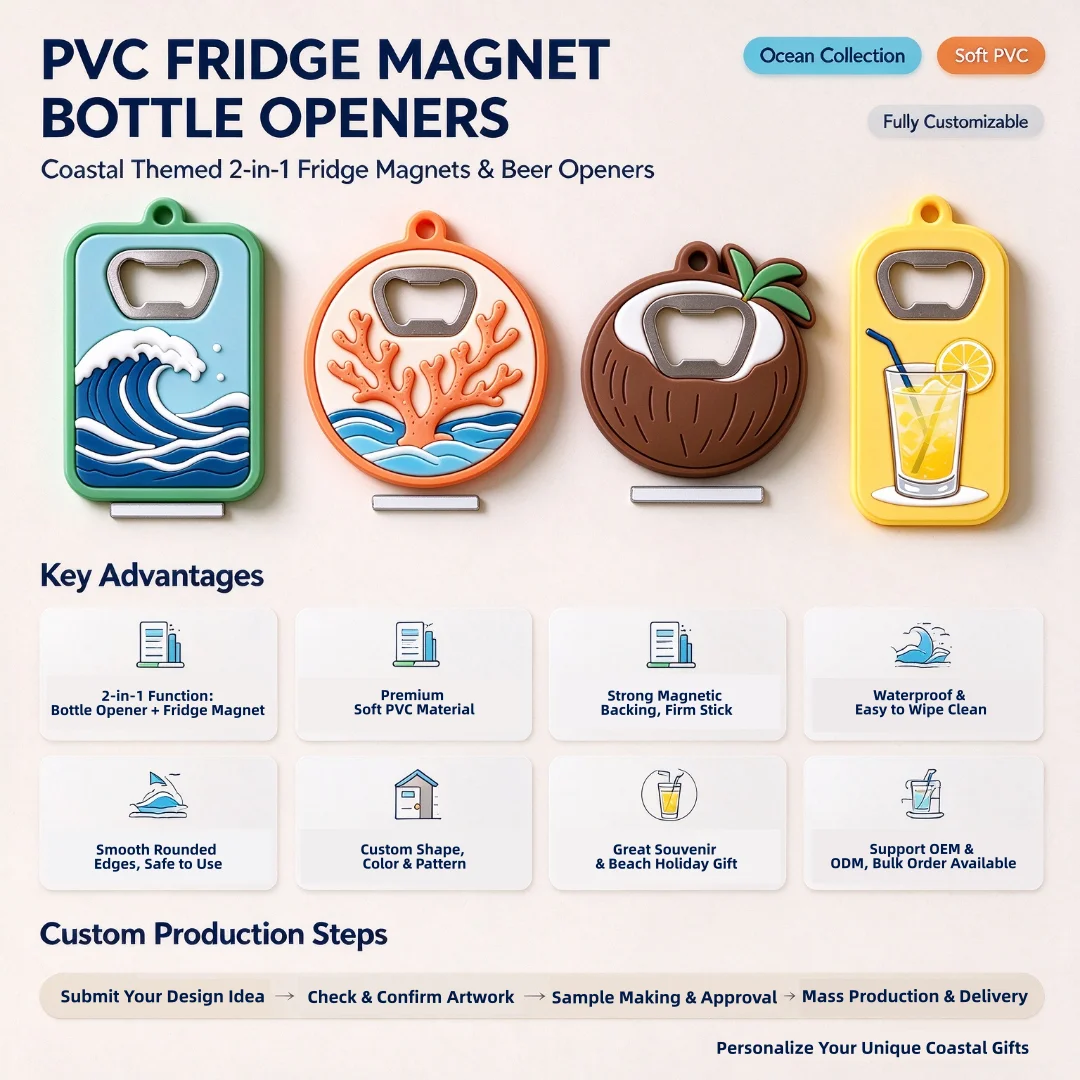 Hot Selling Customized PVC Soft Rubber Silicone Cartoon Fridge Magnet Bottle Opener Personalized Design Durable Fridge Magnets