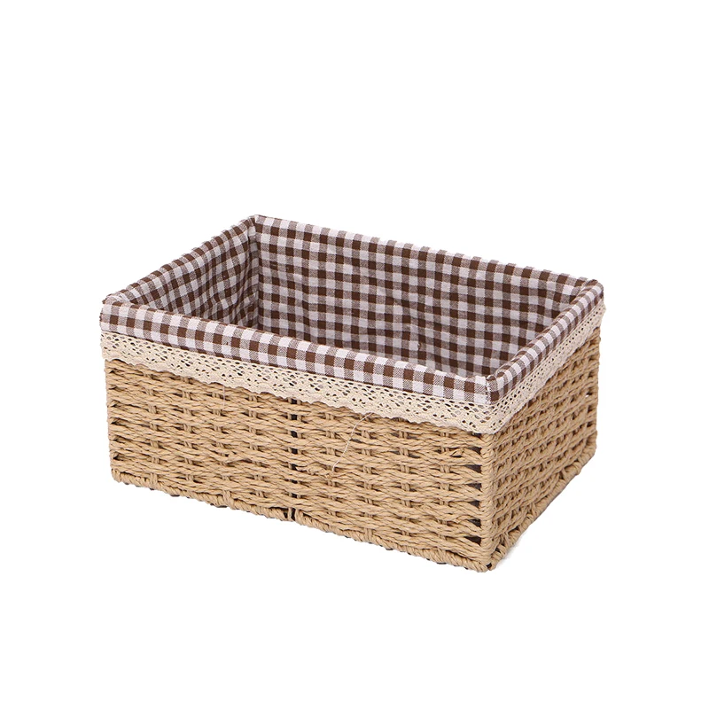 

Willow woven imitation rattan woven storage basket desktop large bamboo basket blue basket woven fabric sorting box