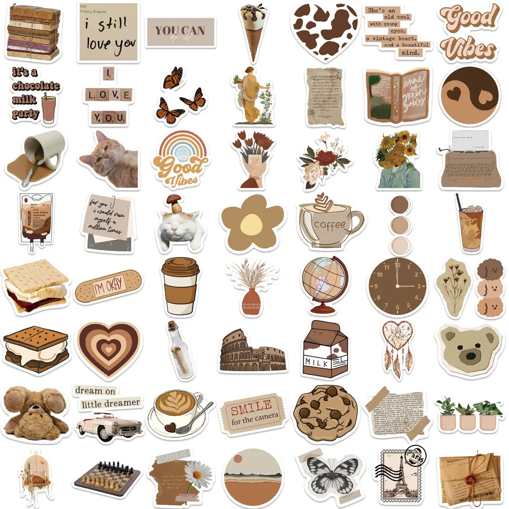 10/30/50/112pcs Cartoon Cute Retro Vsco Art Stickers Vintage Aesthetic Ins Decals Luggage Phone Scrapbooking Guitar Sticker Toy