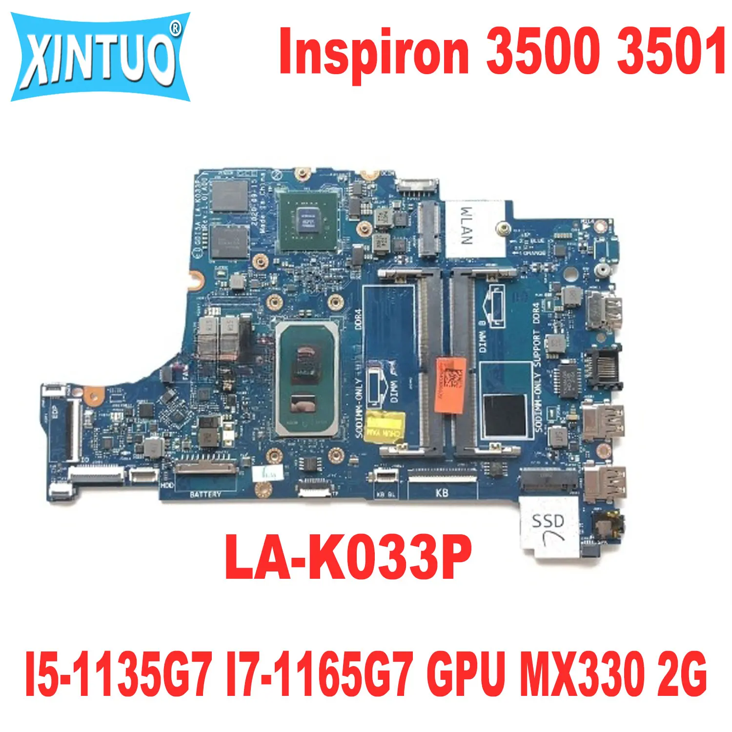 

GD15A LA-K033P for Dell Inspiron 3500 3501 Vostro 3400 Laptop Motherboard with CPU I5-1135G7 I7-1165G7 GPU MX330 2G DDR4 Tested