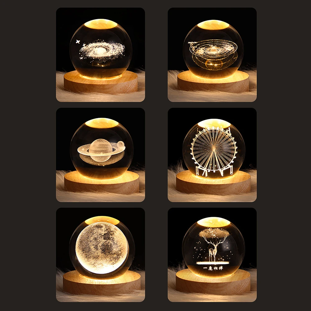 Fashionable Crystals Ball Night Light Charming Multi-Purpose Bedside Lamp For Home Study Room