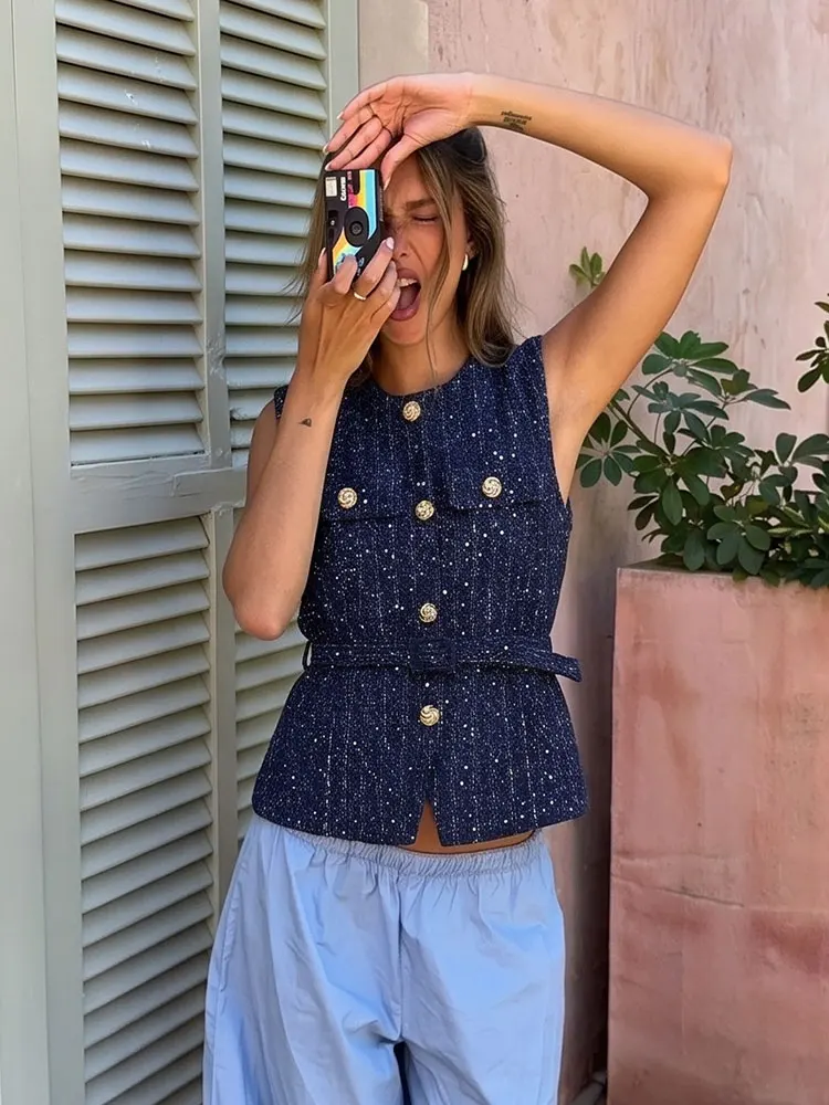 HH Womens Elegant Retro Tweed Vest Fitted Waist Button Sleeveless Waistcoat Cliassic Style Casual Vintage Party Outfits Vests