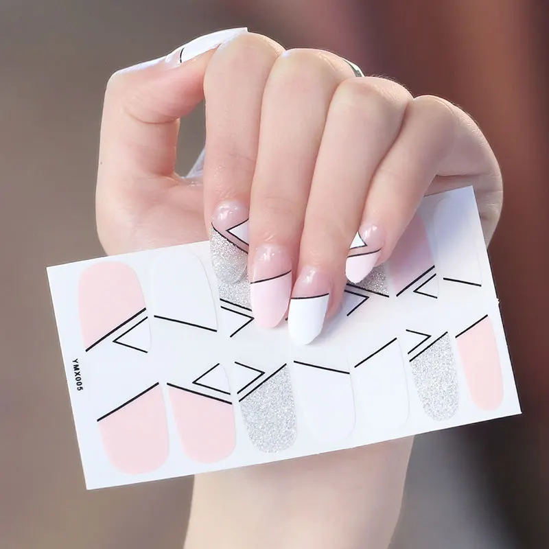 Autocollant pour ongles à carreaux, 14 pointes, sans cuisson, à la mode, en résine, Non destructif, outil de manucure écologique