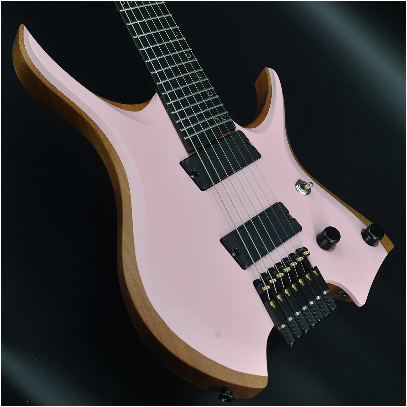 NK Headless 7-String Multi-Scale Electric Guitar, Wedge Neck Joint, Pink color maple top, 5-Piece Maple Neck