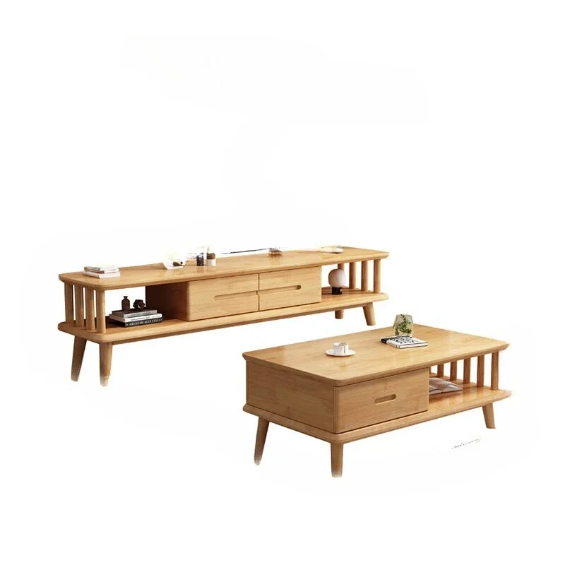 

Nordic solid wood TV cabinet, living room household small apartment coffee table TV cabinet combination