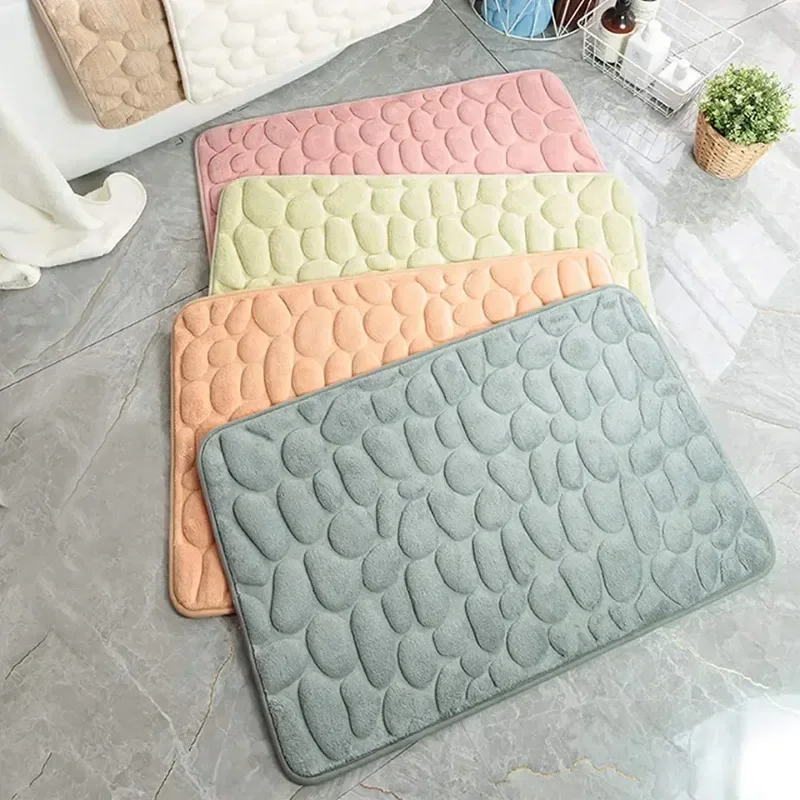 Cobblestone Embossed Shower Antislip Mat Super Absorbent Draining Mat Bathroom Carpet Memory Foam Washable Rug Toilet Floor Mat