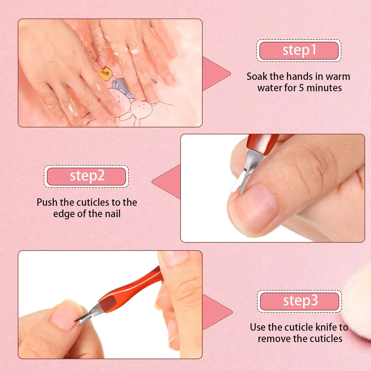 100 pièces dissolvant de peau morte Nail Art fourchette dissolvant de cuticules pince poussoir tondeuse acier inoxydable pédicure soins des ongles outils