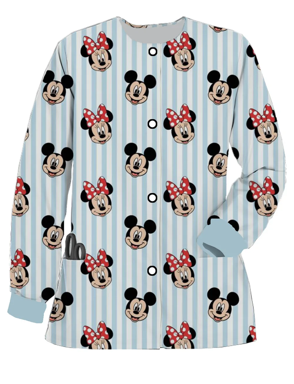 Women's Disney Mickey Minnie print spring and autumn long-sleeved frosted button nurse uniform doctor work uniform cardigan