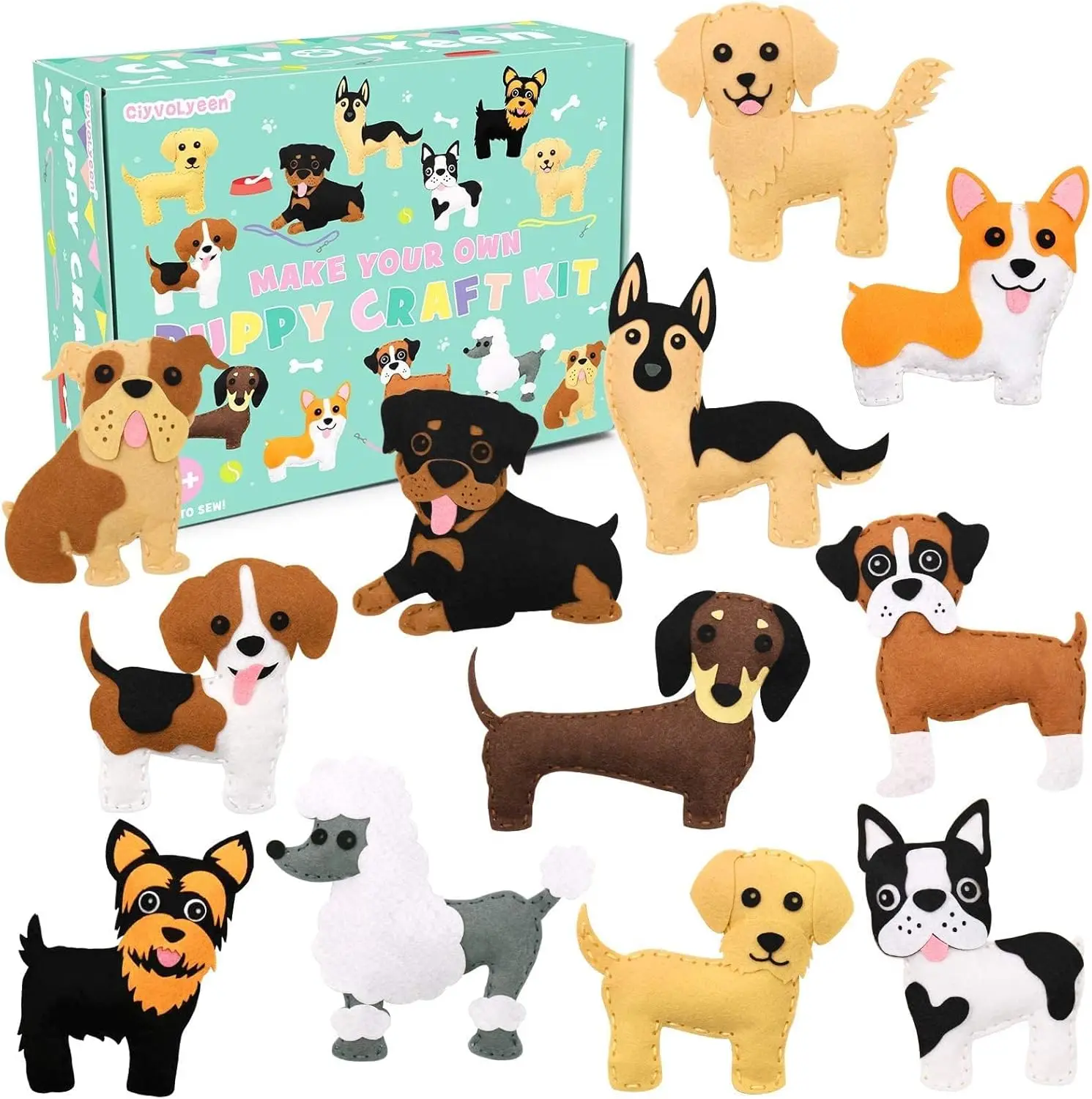 

Puppy Sewing Kit for Kids - DIY Felt Plush Toy Craft Set Ages 7-12 with 12 Dog Designs