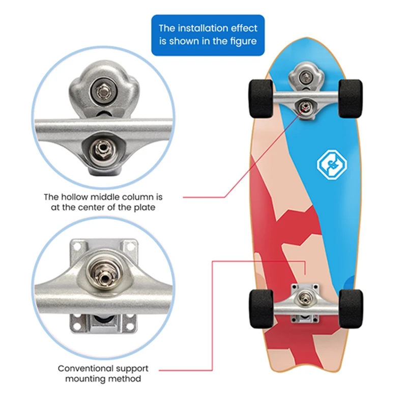 Suporte de Skate Surf para Meraki, 6 Hole Base, 6, 25 Polegada, Surf Skate Trucks Adapter, caminhão traseiro