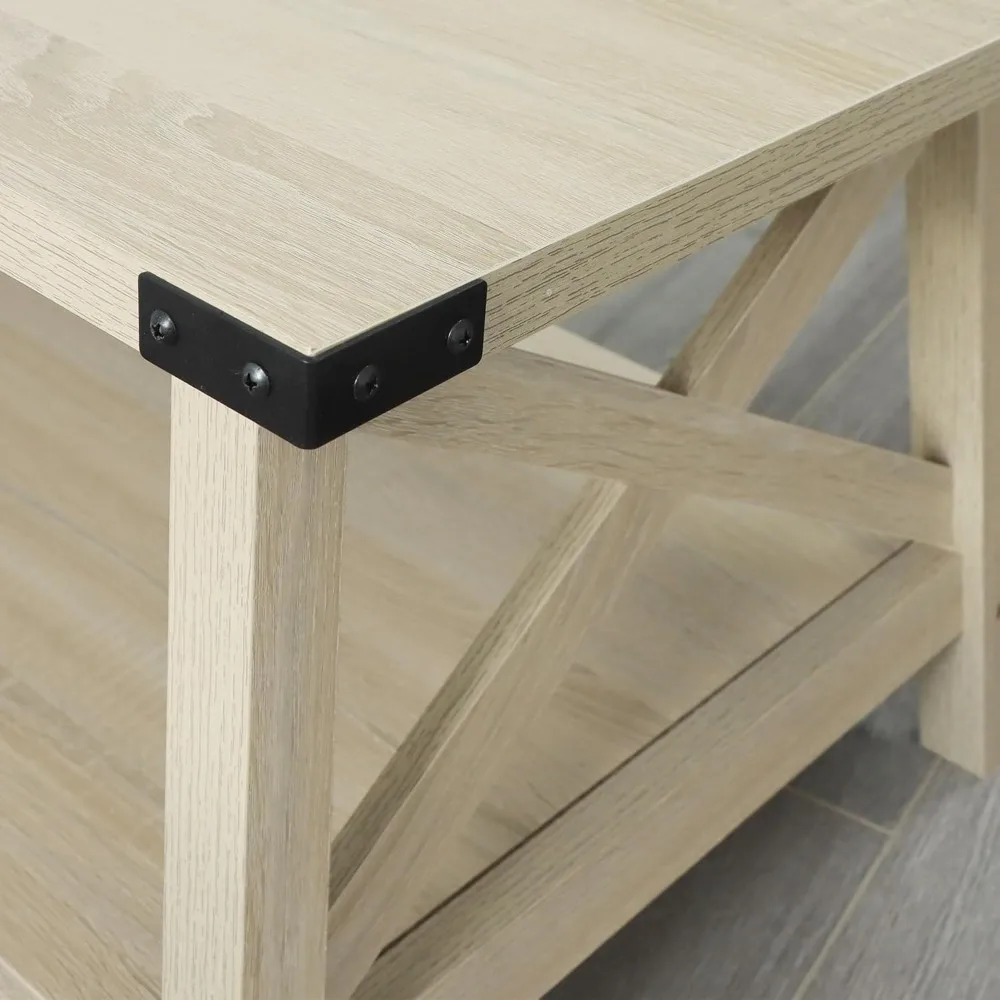 Farmhouse Coffee Table with Corner Protection, 40 Inch, White Oak