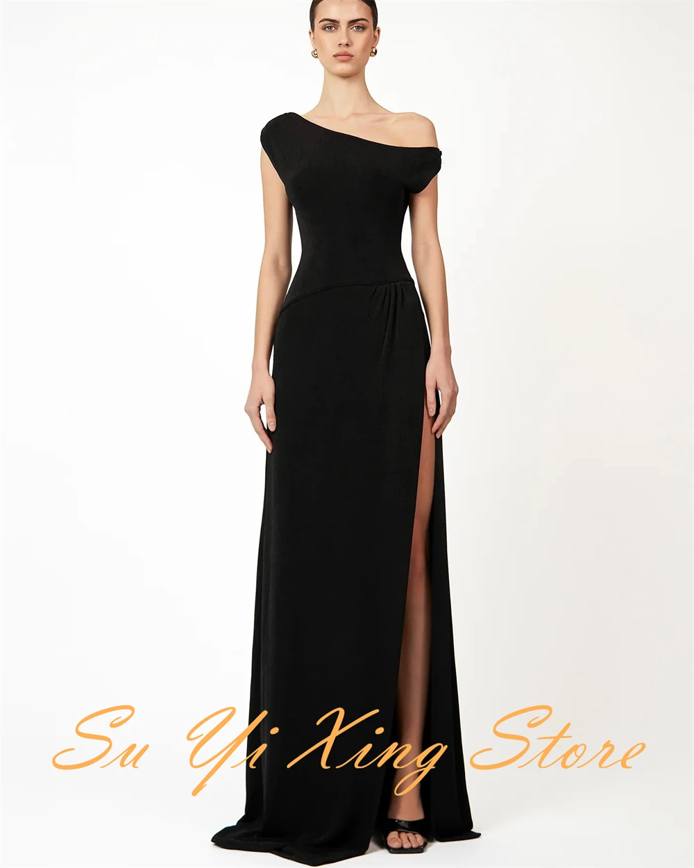Customized  Exquisite Sheath Side Slit Evening Dress Temperament One Shoulder Celebrity Gowns Fashion  Velvet Homecomin