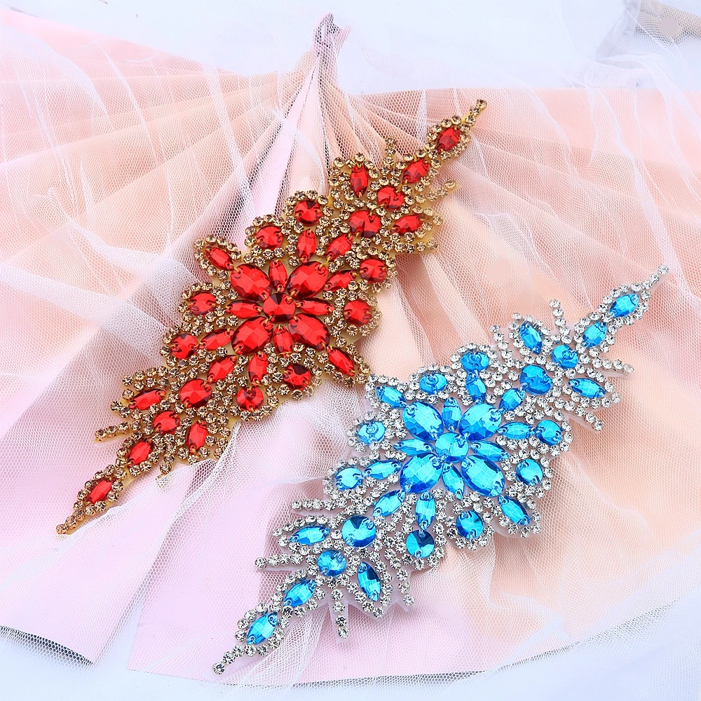 New Rhinestone Crystal Appliques Patch Iron On Silver Gold Hand Beaded Applique For Dress Shoe Accessory Sewn On Patches