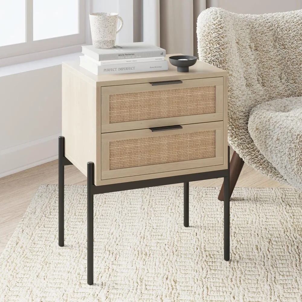 Nightstand, Accent Bedside End Side Table with Storage Drawer, and Mid-Century Modern Legs for Living Room or Bedroom