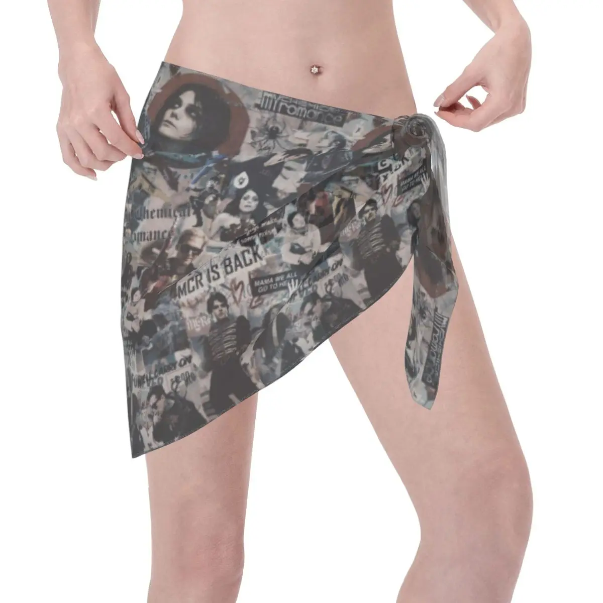 Personalizzato My C-Chemical Romances Of Emotions Beach Bikini Wrap Bikini trasparente Abiti da spiaggia Gonna corta Sciarpa di chiffon Cover up