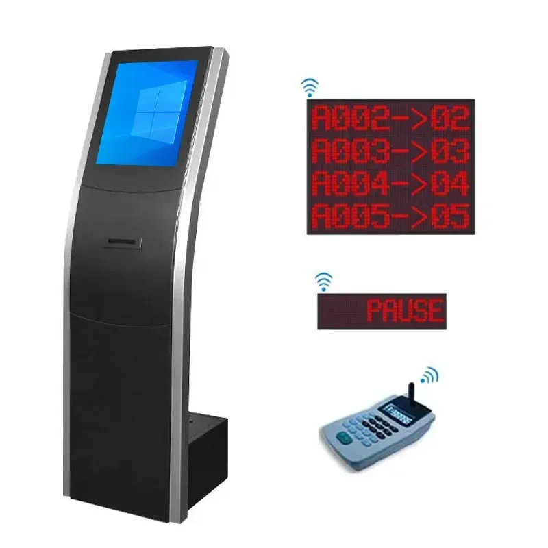 

Stand 17 Inch Wireless Token Number Queue Management System Touch Screen Bank Clinic Ticket Dispenser