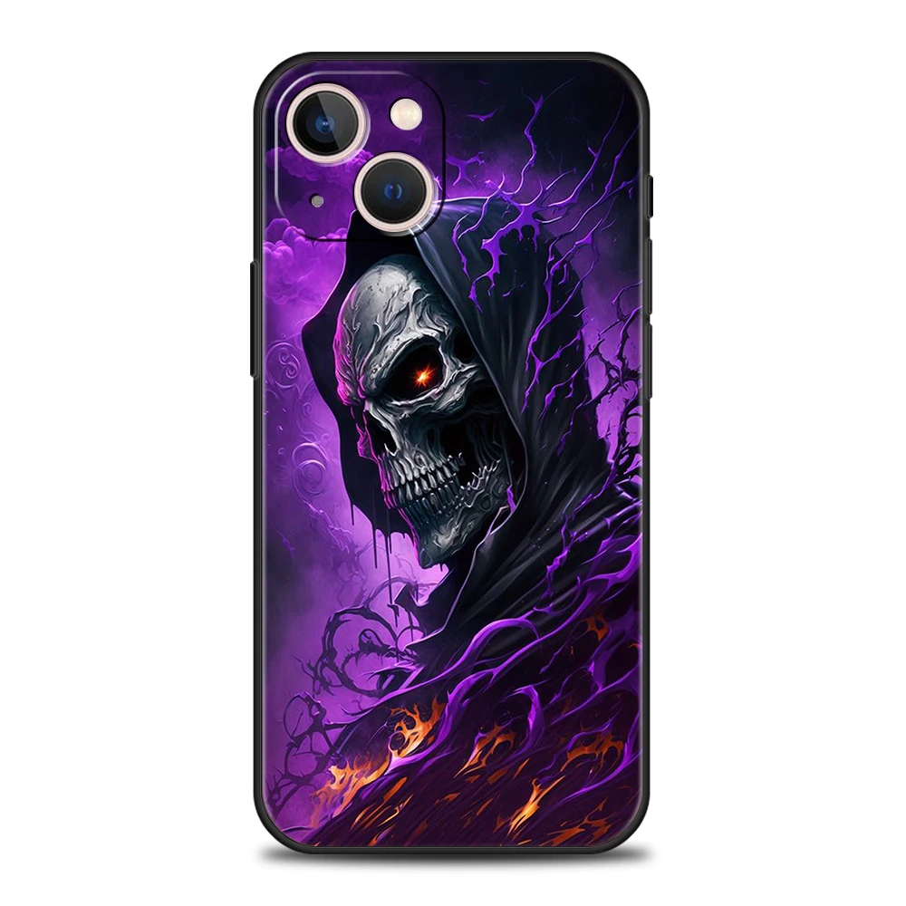 Grim Reaper Skull Skeleton Phone Case Cover for iPhone 16 15 14 13 12 Pro Max 11 7 8 Plus XR XS Max Shockproof Silicone Soft Bag
