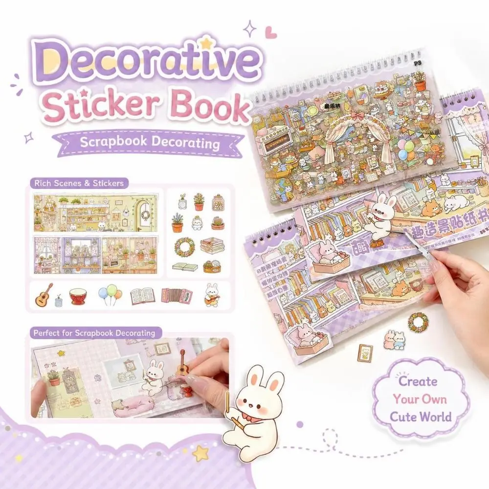 Self Adhesive Scene Building Sticker Book Printed Scenes Colorful Illustrations Decorative Sticker Book Cute Cartoon Style