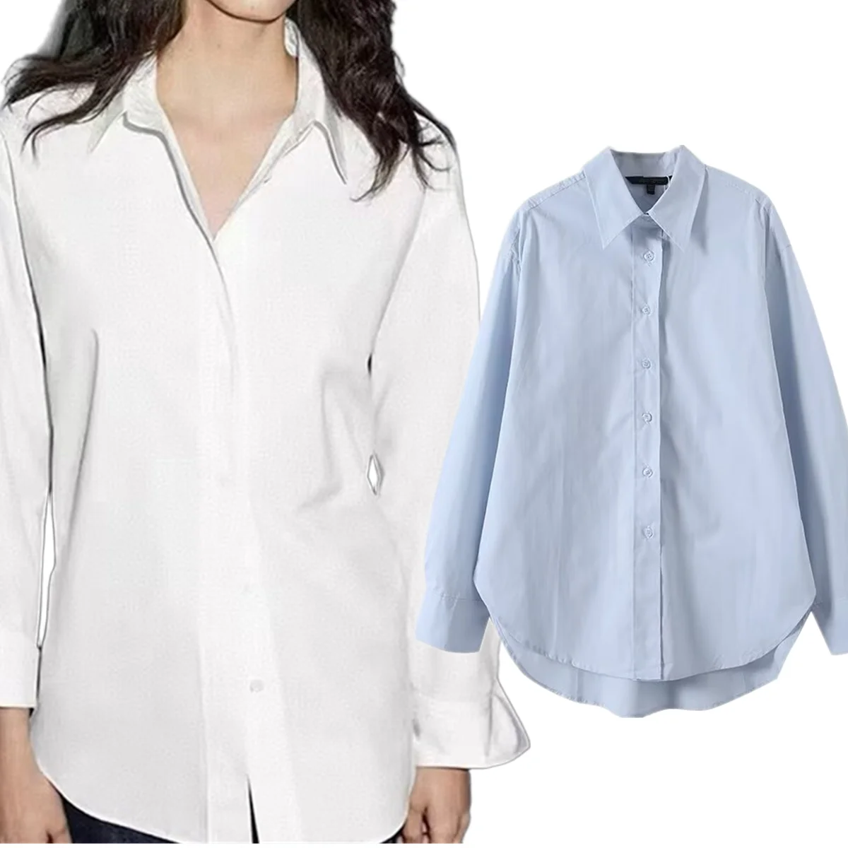 

Withered Japanese Style Minimalist Cotton Long-sleeved Solid Color Shirt Autumn Boyfriend Style Loose Casual Shirt Women